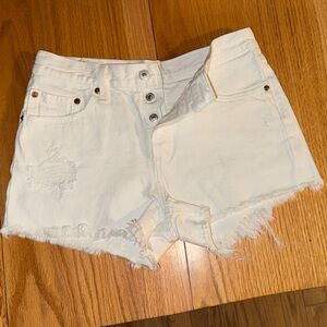 Levi's White Frayed Button-Fly Denim Shorts